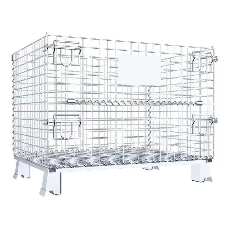 Heavy Duty Foldable Warehouse Iron Wire Cage Mesh Collapsible Container Pallet Cage Metal Collapsible Shipping Cage with Wheels