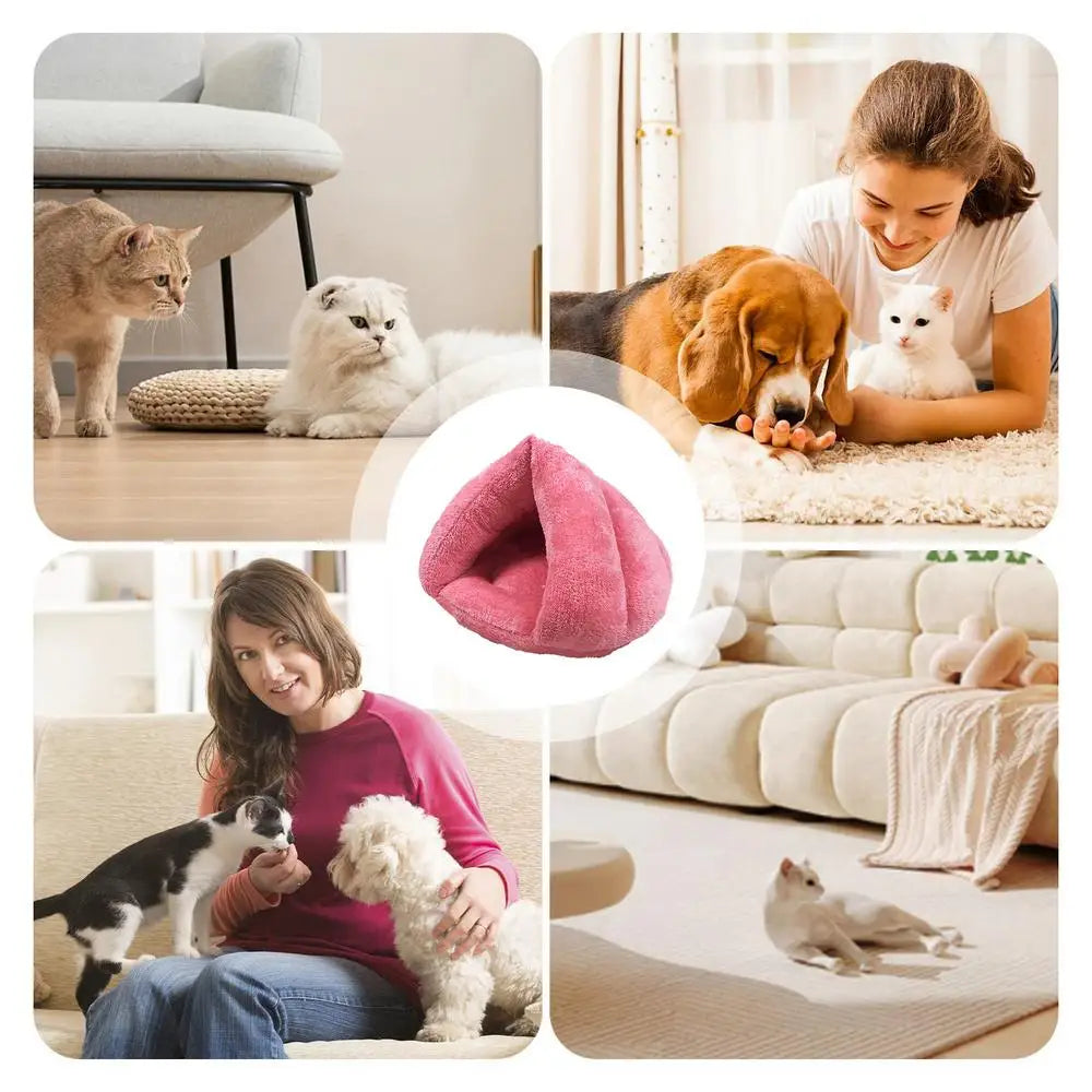 Hooded Cat Bed Cave Soothing Triangular Plush Cave Bed Cat Tent Semi-Open Winter Pet Supplies Creative Non-Slip Bottom For Pets