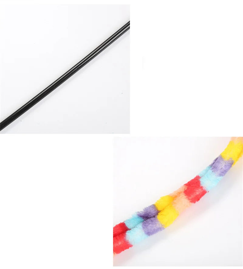Rainbow Caterpillar Teaser Cat Stick Feather Top Durable Bite Resistant Pet Cat Toy Interactive Lightweight Handle Kitten Tools
