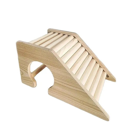 Smooth Hamster Hideaway Wooden Hamster House with Climbing Ladder Small Pet Castle Arch Bridge for Dwarf Mice Gerbils Small Pets