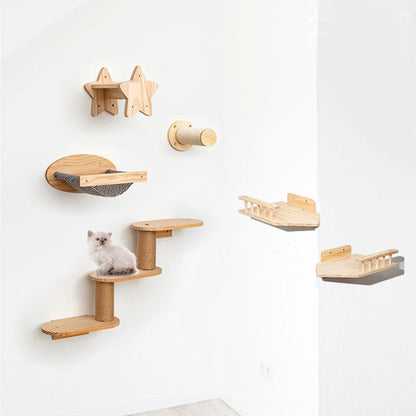 Wall Mounted Cat Climbing Shelves For Cat Corner Step With Guardrail Arch Platform Suit for Kitten Relax Non-slip & Widen Step