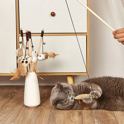 Cat Toy Cat Teaser Sticks Wooden Pole Tease Cat Stick Mouse Bell Tease Cat Stick Cat Self Hi Interactive Cat Toy