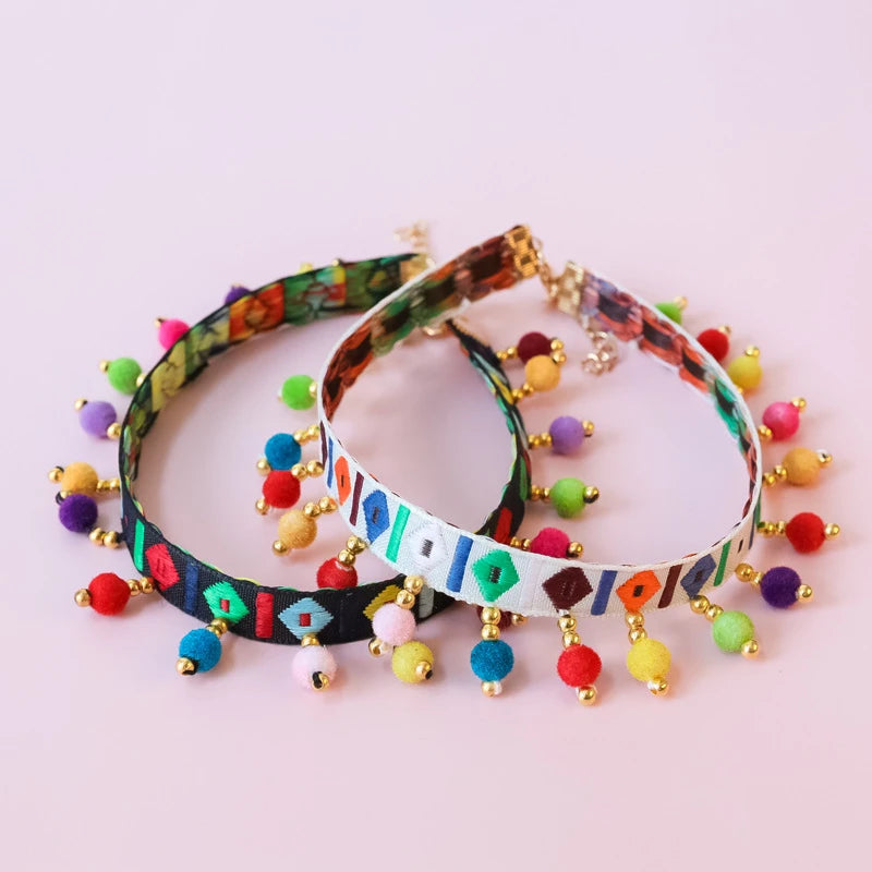 Personalized Pet Collar Colorized Polyester Kitten Necklace Lace Retro Ethnic Dog Accessories Bead Adjustable Puppy Products