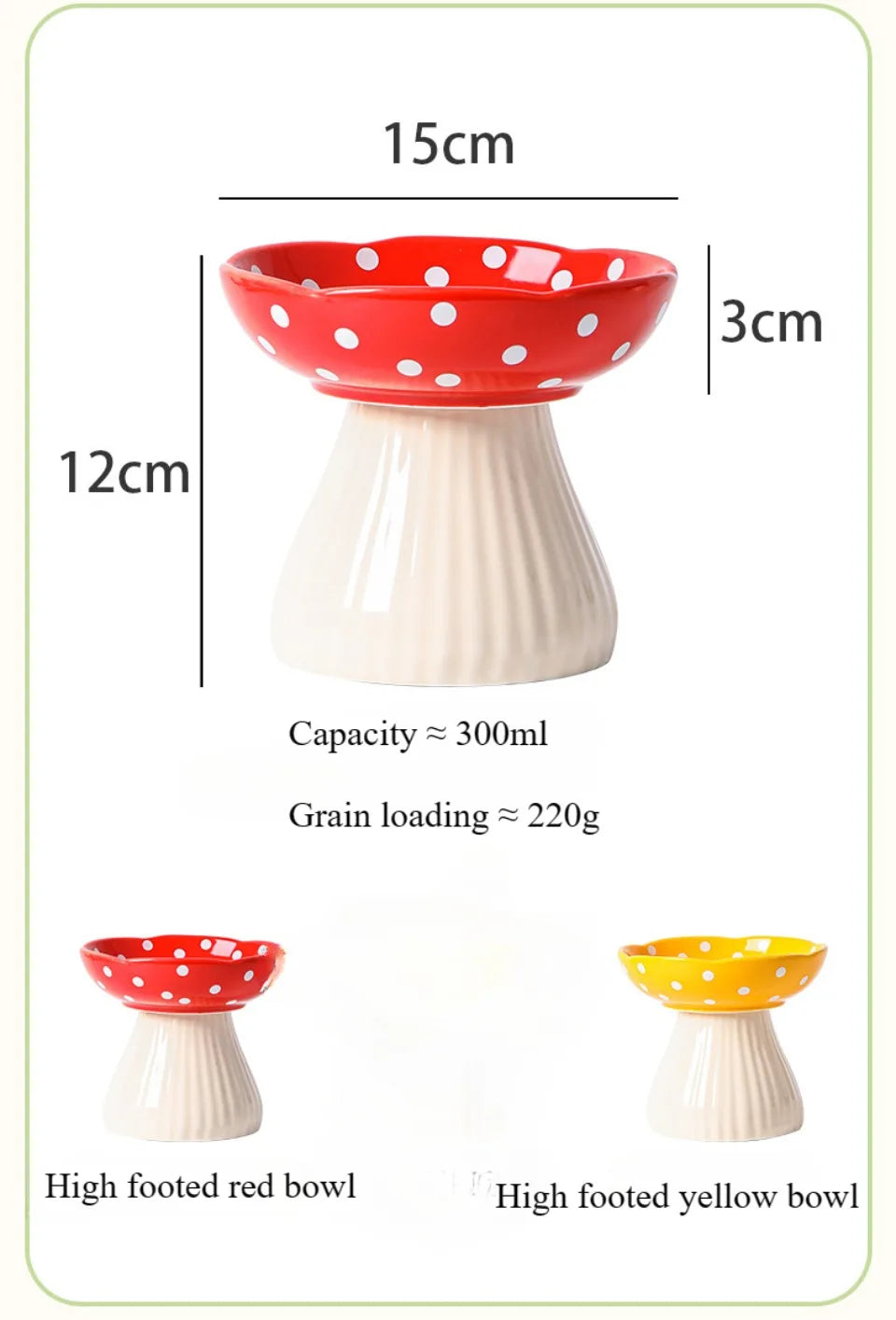 Mushroom Cat Bowl Cute Polka Dot Safe Ceramic Elevated Cat Feeder for Cats and Dogs Drinking Water Bowl Cat Feede Pet Supplies