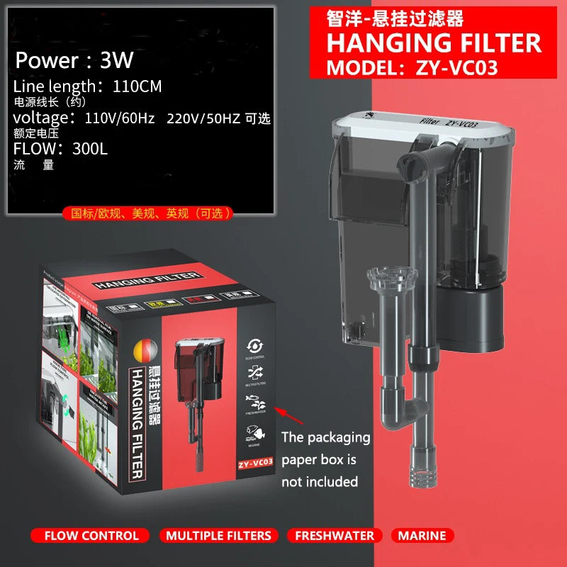 Thin External Hang On waterfall filter aquarium silent filter pump 220~240V interface filter water pump Three in one oxygen pump