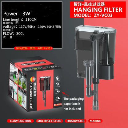 Thin External Hang On waterfall filter aquarium silent filter pump 220~240V interface filter water pump Three in one oxygen pump