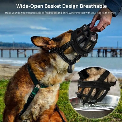 Adjustable Dog Muzzle Anti-Biting Dog Mouth Cover With Reflective Strip Can Drink Water Breathable Plastic