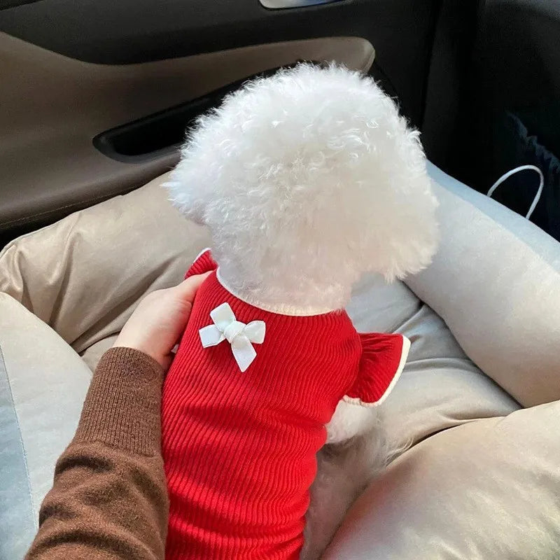 Cute Bow Dog Vest 2024 Dog Clothes Puppy Pullover Summer Pet Clothes Breathable Two-Legged Clothes Solid Color Cat Pet Products