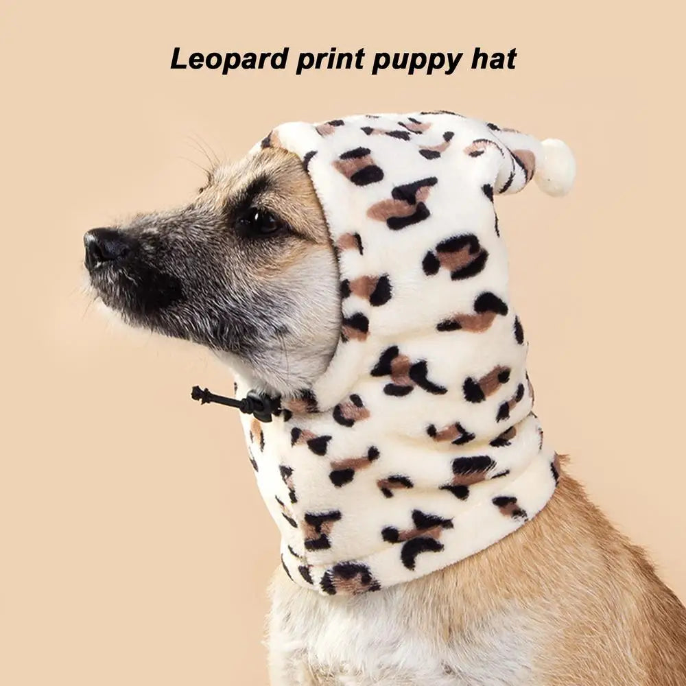 Dog Neck Warmer Soft Warm Leopard Pet Dog Snood Neck Cute Drawstring Pet Snood Thermal Pet Ear Warmer Hat For Dog Cat Rabbit