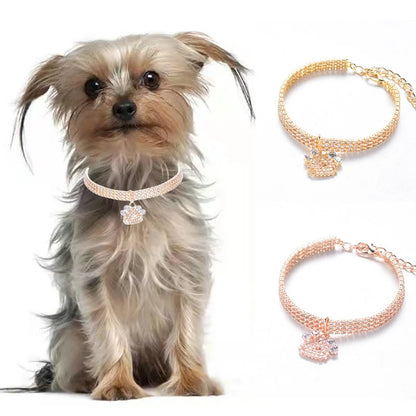 Fancy Summer Pet Dog Collars Alloy Rose Gold Zircon Footprint Pendant Necklace for Cats Luxury Designer Pet Neck Accessories