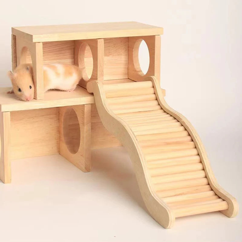Smooth Hamster Hideaway Wooden Hamster House with Climbing Ladder Small Pet Castle Arch Bridge for Dwarf Mice Gerbils Small Pets