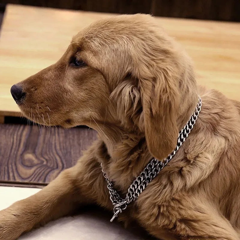 30-71cm Dog Collar Metal Adjustable Double Row Telescopic Chain Triple Ring Explosion-Proof Punch Collar Dog Training Supplies