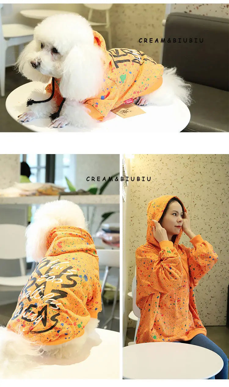 Dog Hoodie Dog Costume Pet Clothes Dog Clothes for Small Dogs Spring and Autumn Parent-child Wear Keep Warm Embroidery