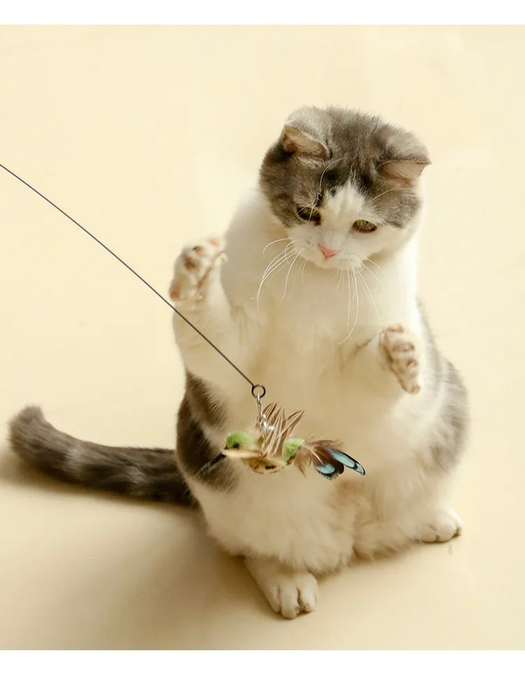 New Handfree Bird/Feather Cat Wand with Bell Powerful Suction Cup Interactive Toys for Cats Kitten Hunting Exercise Pet Products