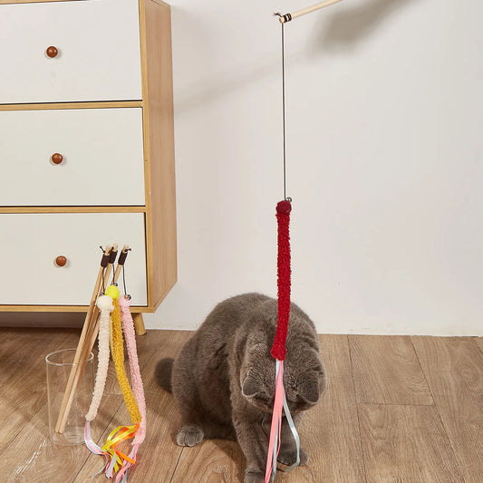 Cat Toy Cat Teaser Sticks Teasing Cats Stick Cats Toys Strips Ribbons Tassels Pet Cats Self-hi Interactive Biting Pet Supplies.