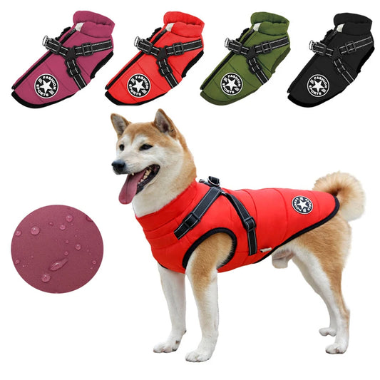 Winter Dog Clothes For Small Dogs Warm Fleece Large Dog Jacket Waterproof Pet Coat With Harness Chihuahua Clothing Puppy Costume