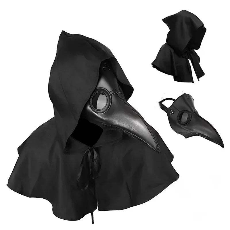Plague Doctor Mask Cloak Dress Up Costume Halloween Trendy Spooky Play Leather Bird Beak Mask Cospaly Steampunk Photography Prop