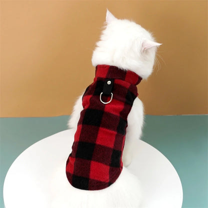 Autumn Fleece Pet Dog Clothes Solid Color Harness Outfits Walking Warm Vest for Small Medium Puppy Plaid Chihuahua Cat Jackets