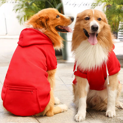 Warm Dog Clothes for Large Dogs Winter Pet Fleece Coat Sport Sweatshirt Hoodies with Snacks Pocket Gold Retriever Husky Apparel