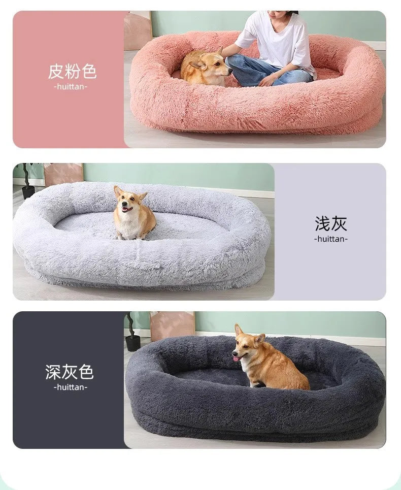 Plush Pet Bed with Pillow Quilt Winter Warm Large Foam Pad Pet Sleeping Pad Sofa Bed Removable and Washable Pet Kennel