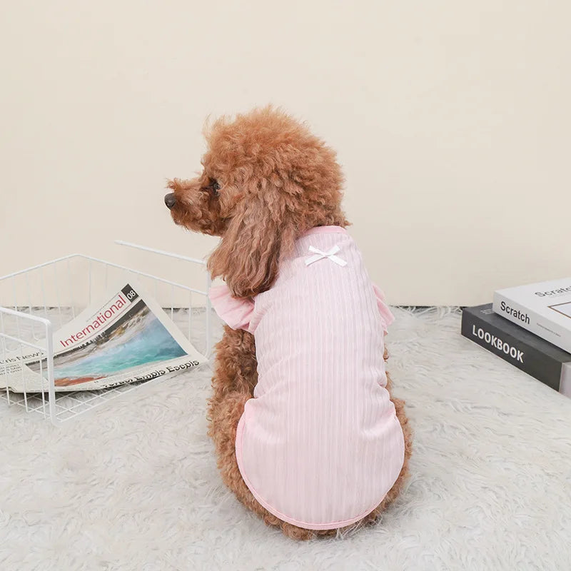 Cute Bow Dog Vest 2024 Dog Clothes Puppy Pullover Summer Pet Clothes Breathable Two-Legged Clothes Solid Color Cat Pet Products