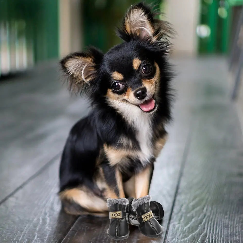 Dog Winter Boots 4PCS Winter Warm Skid-proof Snow Boots For Small Dog Breathable Dog Boots
