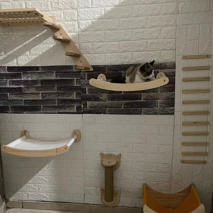 Wall-mounted Cat Climbing Frame Hammock Sisal Four-step Cat Stairs Grab Post Platform Cat Sleeping Activities Indoor Furniture