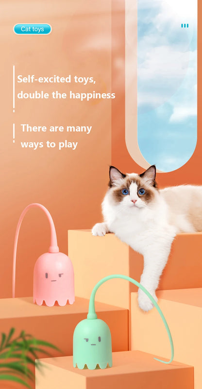 1 Set of Electric Cat Teasing Stick Intelligent Tail Wagging Cat Toy, Silicone Tail Automatic Rotating Cat Toy