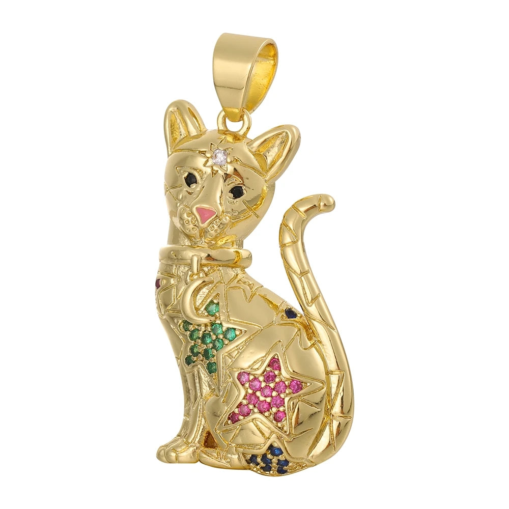 Juya 18K Real Gold Plated Cubic Zircon Bear Lion Bird Tiger Panther Head Leopard Charms For DIY Pendant Necklace Bracelet Making