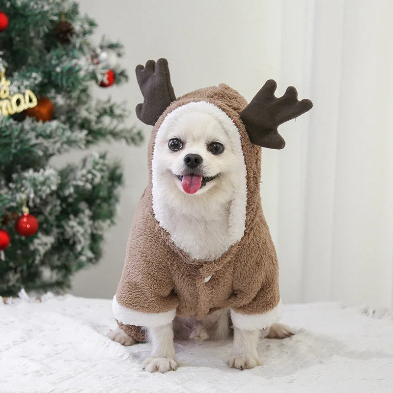 Christmas Dog Clothes Soft Dog Jumpsuit David's Deer Fleece Dog Coat Chihuahua Pug Winter Warm Clothing Xmas New Year Dog Outfit