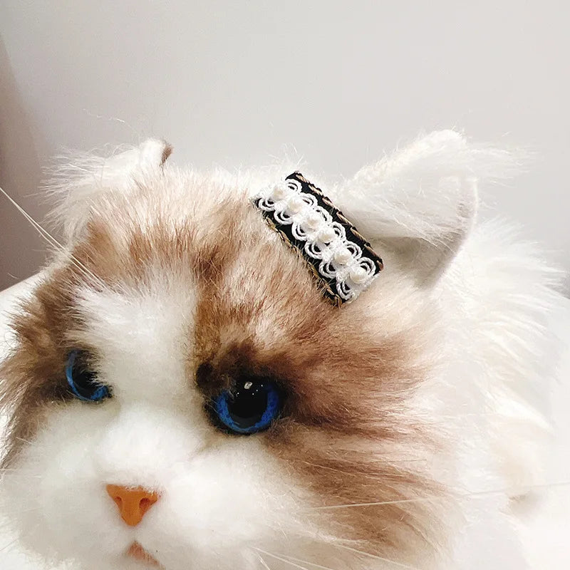 Lovely Pearl Pet Head Wear Black and White Ribbon York Dog Neck Collar Cat Hair Clip Dog BB Clips Teddy Bear Hair Accessories