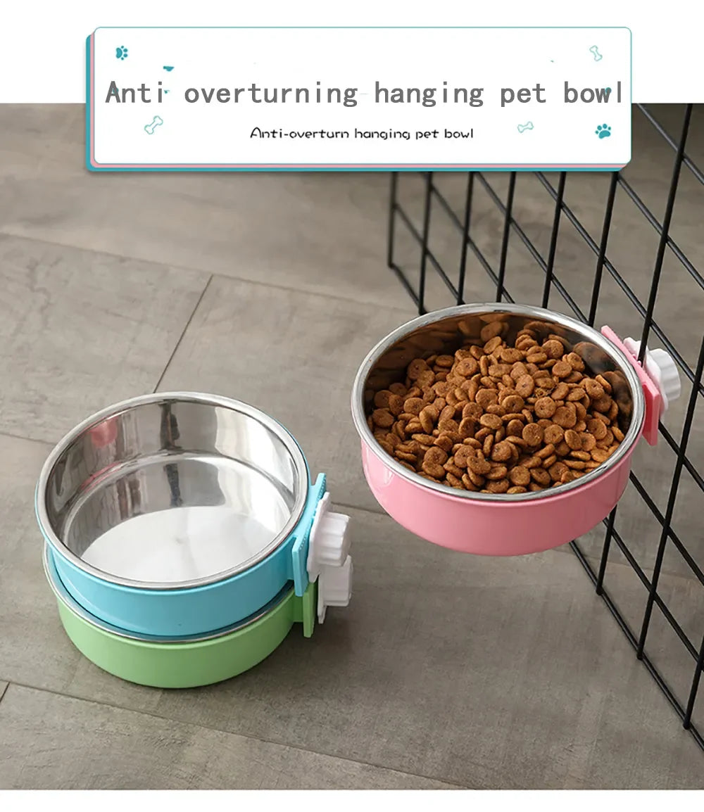 Pet Bowl Can Hang Stationary Dog Cage Bowls Stainless Steel Dog Cat Hanging Bowls Feeding Container for Small Dogs Accessorie