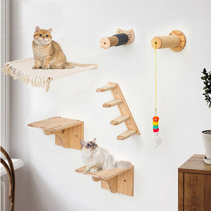 Wall Mounted Cat Hammock Washable Durable Grip-Resistant Cat Platform with Scratching Post for Climb & Grind Claws Cat Supplies