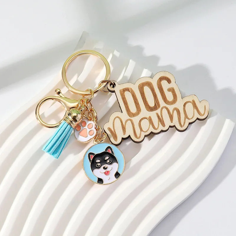 Dog Mama KeyChain Shiba Inu Golden Retriever Husky KeyRing Women Man Accessories Jewelry Bag Pendant Gift