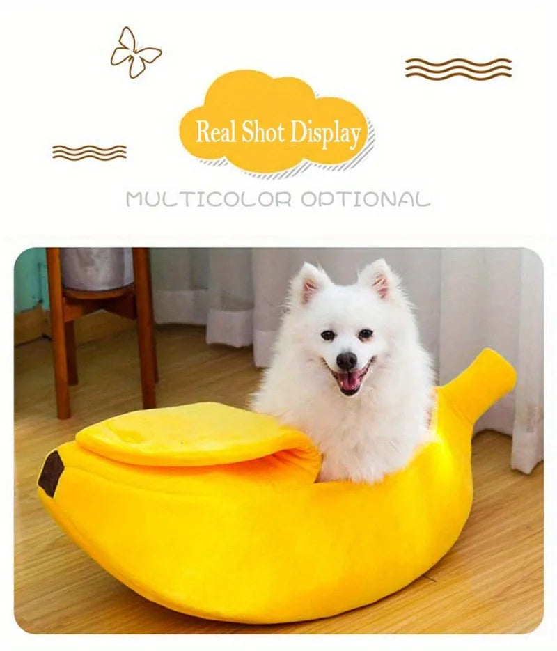 Plush Bed for Cats Winter Things Warm Houses Banana Pet Products Accessory Habitats All Basket Cushions  Puppy Supplies