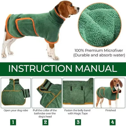 Dog Bathrobe Fast Drying Towel Microfiber Absorbent Soft Bath Robe Adjustable Towel Grooming Coat Dog grooming Pet Accessories