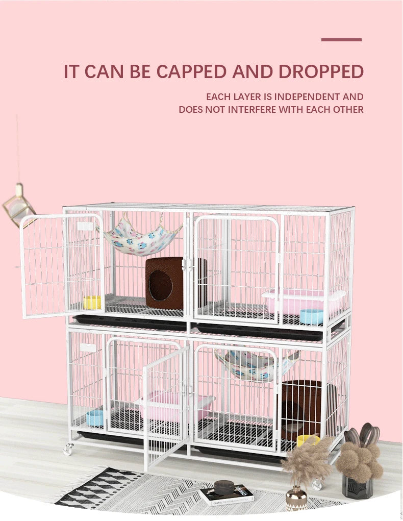 Outdoor Animal Cage Metal Pet Breeding Cage Stainless Steel Wire 6-Door 3-Layer Cat Cage With Wheels