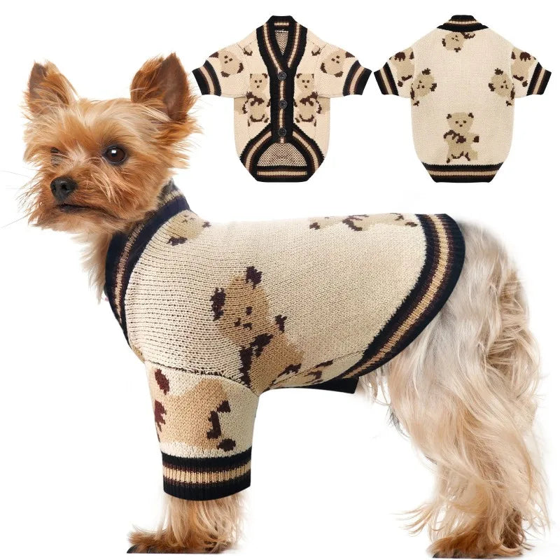 Luxury Dog Sweater Pet Cardigan Striped Knitted Dog Coat Chihuahua Warm Clothes Winter Jackets for Dog Bichon Dog Accessories
