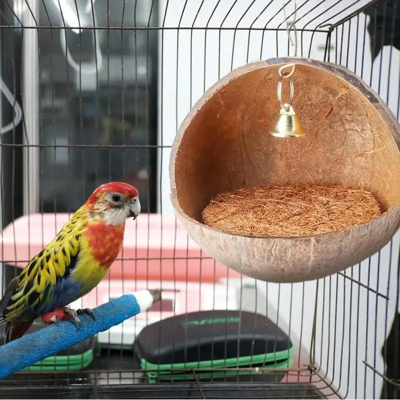 Coconut Bird Nest Bird Hideaway Parakeet Nest Bird House Hut Cage Coconut Shell Bird Nest Parakeet Nesting Box Parrot Home