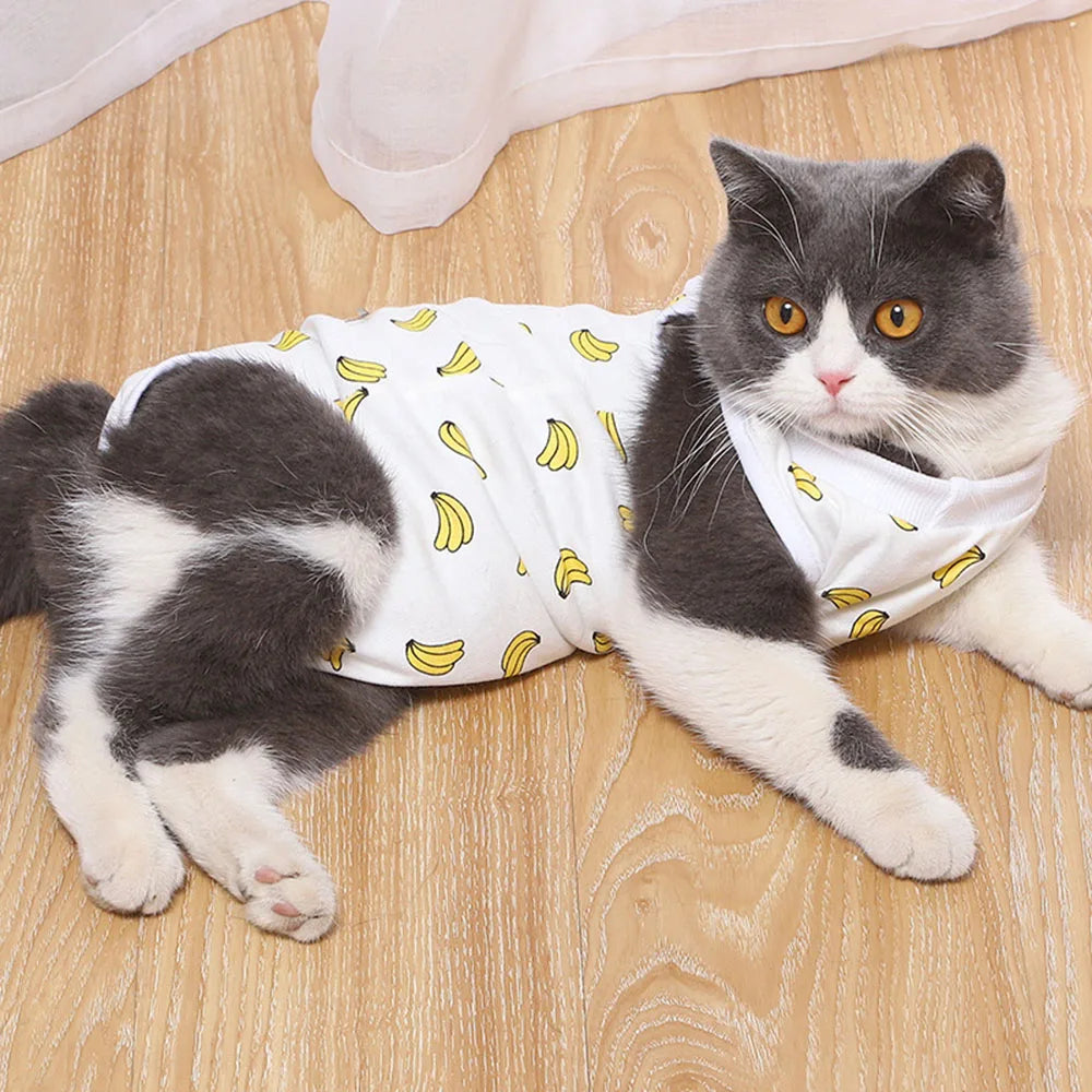 Cat Sleeveless Shirt Cat Recovery Suit Breathable E-Collar Alternative Vest for Cat Small Puppy Cute Printed Cotton Pet Clothes