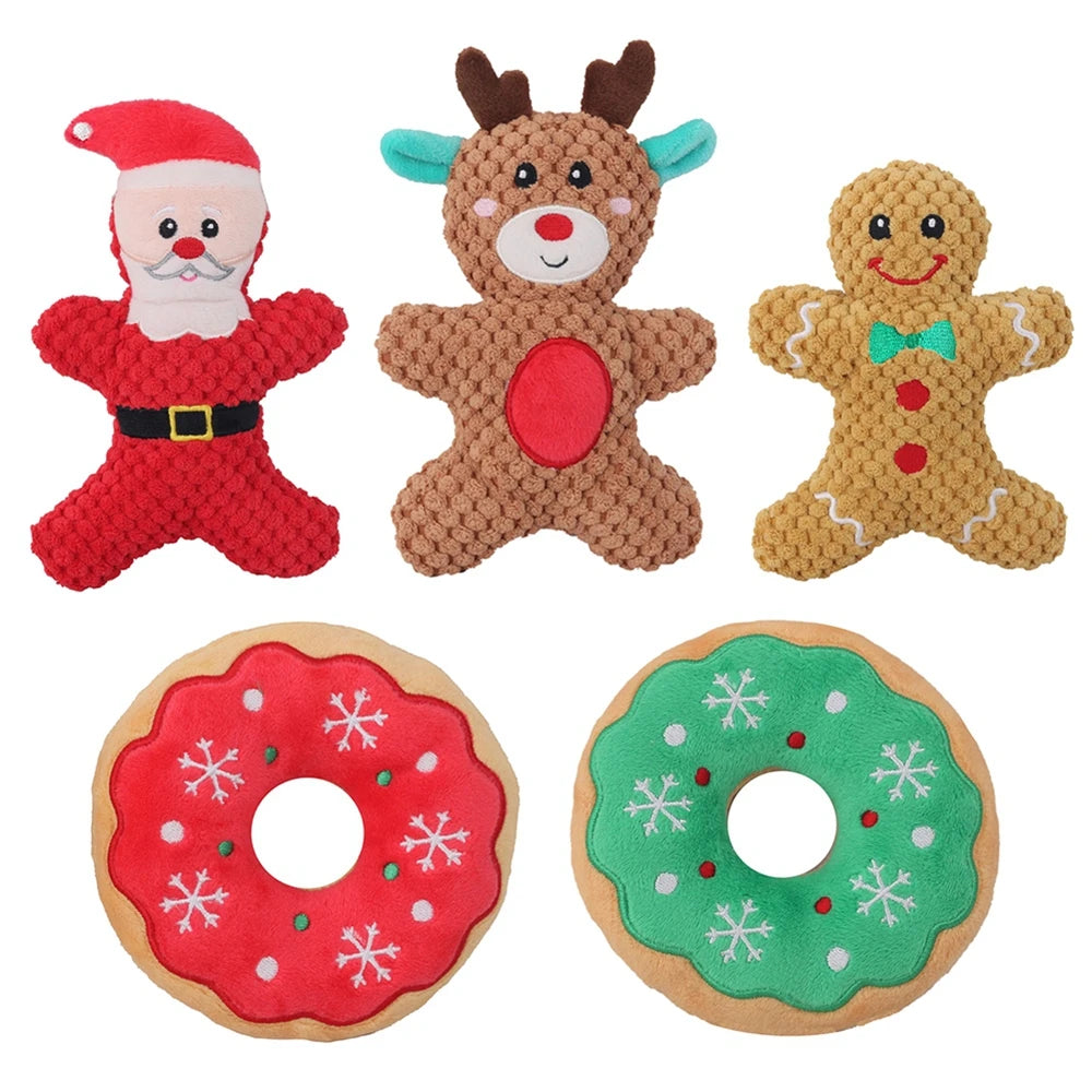 Dog Christmas Toy Plus Toy Cute Santa Elk Gingerbread Man Donut Chew Toy Dog Toy