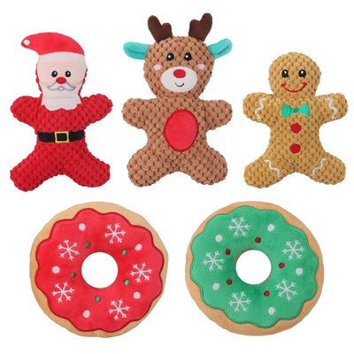Dog Christmas Toy Plus Toy Cute Santa Elk Gingerbread Man Donut Chew Toy Dog Toy
