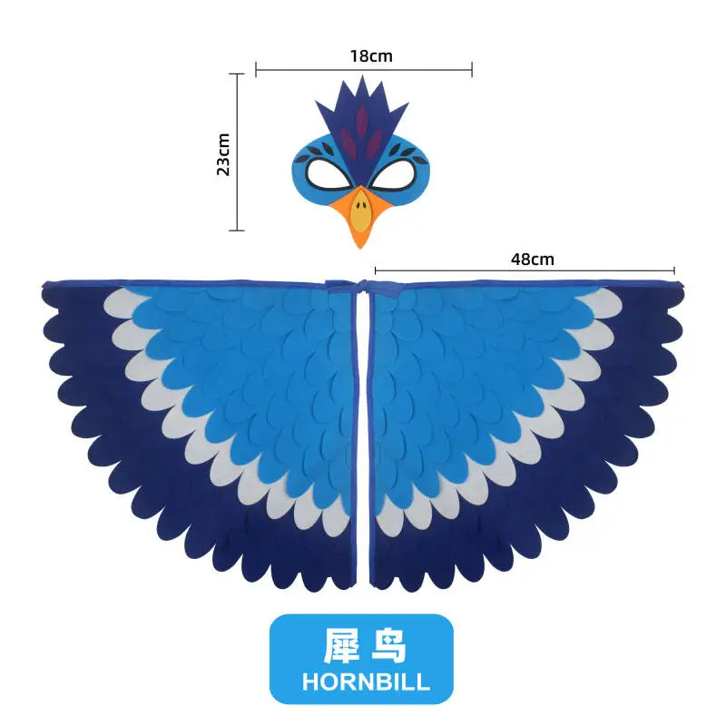 Kids Cosplay Costume Stage Performance Owl Peacock Wings Bird Felt Cape with Mask for Girls Boys Halloween Party Cloak