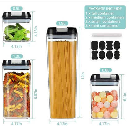 7pcs/set Food Storage Containers Plastic with Lids Kitchen Storage for Rice Sugar Flour Pasta Cereal Storage Containers