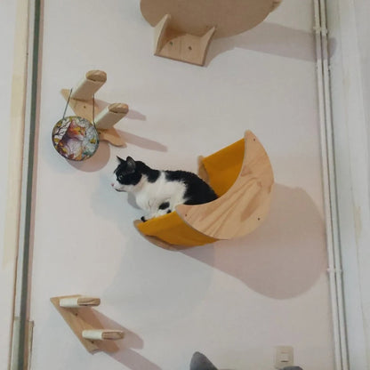 Cat Climbing Shelves Wall Mounted Cat House Wooden Cat Furniture Bridge with Protection Network for Cat & Kitten Ladders & Steps