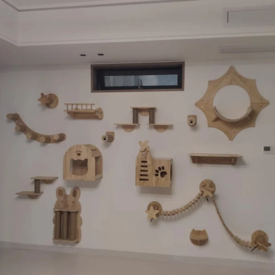 Cat Hammock Wall Mounted Wooden Scratcher Cat Climbing Shelves Kitty Beds Perches Stable Cats Wall Shelves For Sleeping Playing