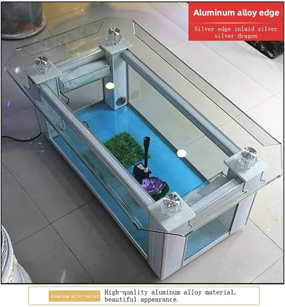 Wholesale aquarium  tank living room sofa table top ultra white curling coffee table ecological glass fish tank