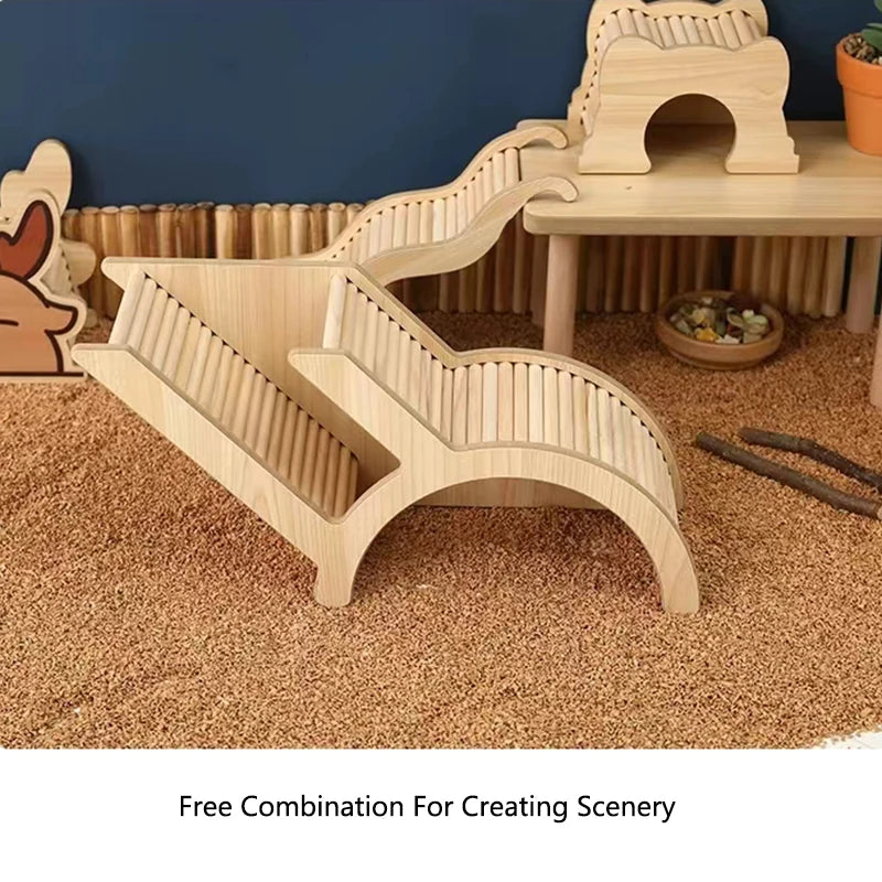 Wood Hamster Hideaway Toy Wooden Hamster House with Climbing Ladder Small Animals Castle Home for Dwarf Mice Gerbils Small Pets