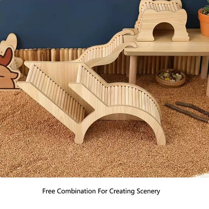 Wood Hamster Hideaway Toy Wooden Hamster House with Climbing Ladder Small Animals Castle Home for Dwarf Mice Gerbils Small Pets