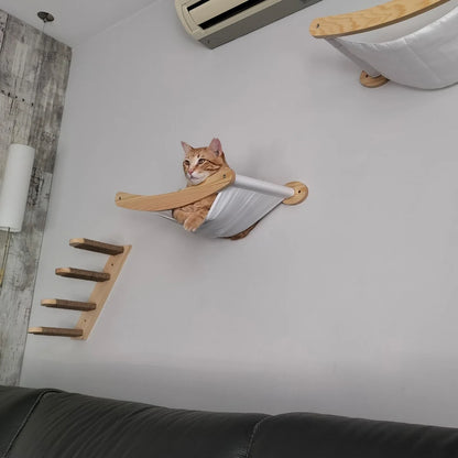 Cat Wall Mounted Wooden Shelves Platform and Hammock for Cats Sleeping and Scratching Post for Cats Grinding Claws Pet Furniture